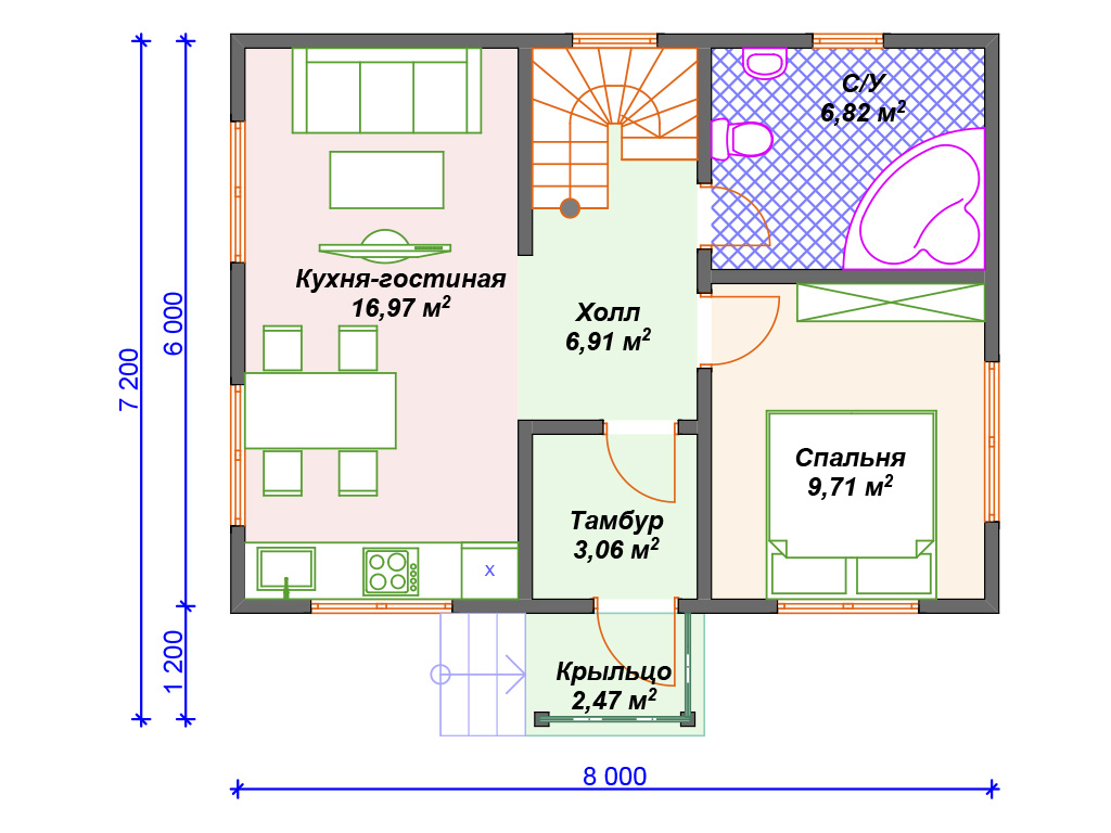 Рекомендуемая планировка дачного дома «Феникс»